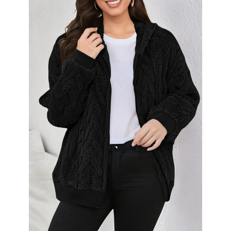 Damen Kapuzen-Teddyjacke mit Reißverschluss, weichem Plüsch und elastischem Bündchen Shop Nory