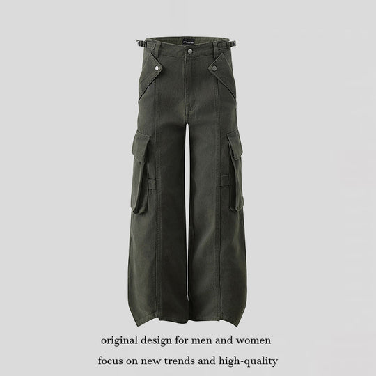 Damen hochtaillierte weite Cargo Culotte-Hose mit Multi‑Taschen und verstellbarem Bund Shop Nory