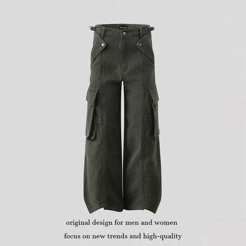 Damen hochtaillierte weite Cargo Culotte-Hose mit Multi‑Taschen und verstellbarem Bund Shop Nory