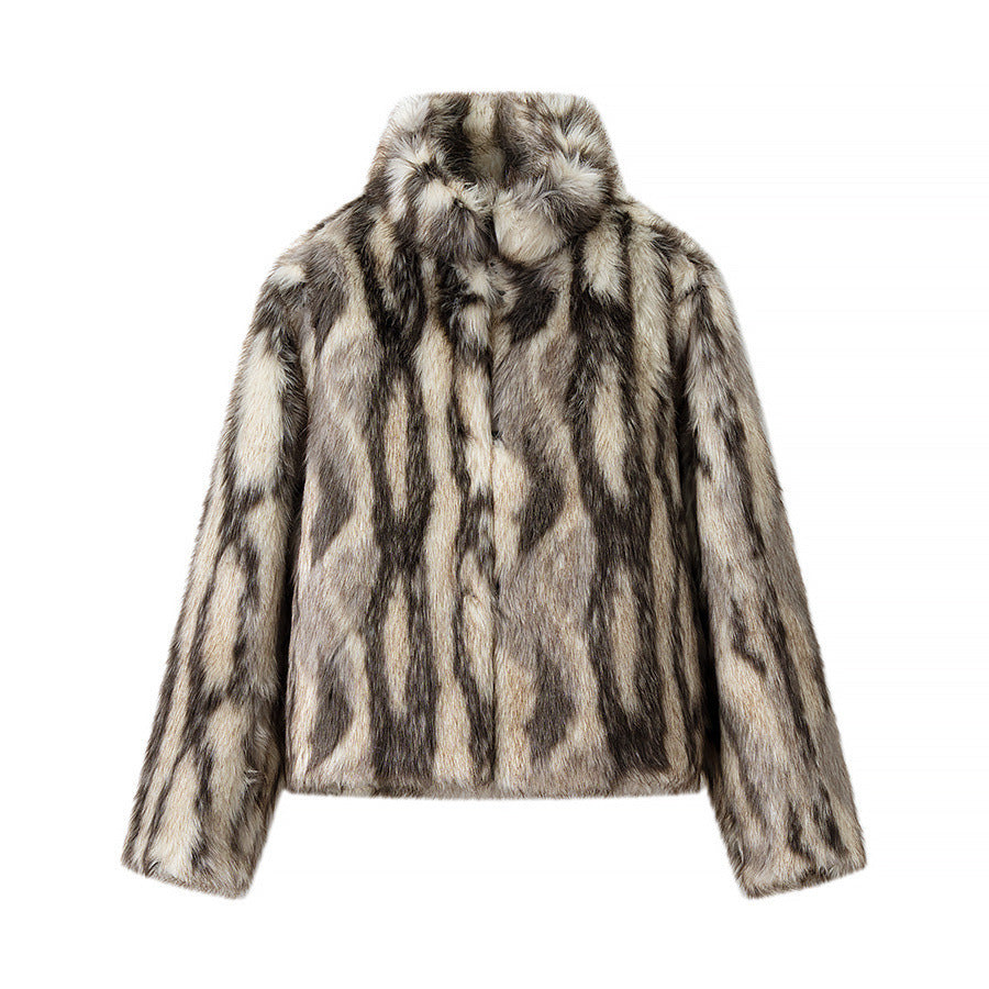 Damen Kurze Kunstfelljacke mit voluminöser Pelzoptik, kastiger Silhouette und Eingrifftaschen Shop Nory