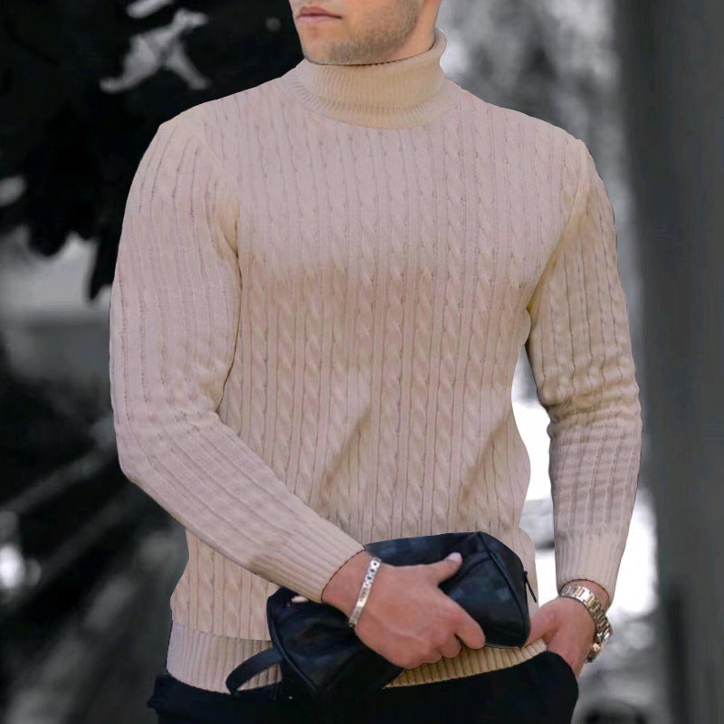 Herren eleganter Rollkragenpullover mit exquisiter Zopfmusterstruktur