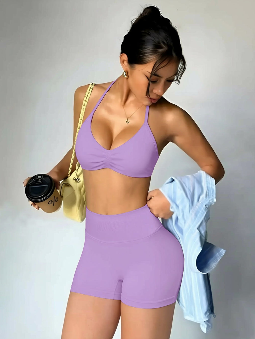 Damen Sportliches Bikini-Set mit hochgeschnittenen Shorts und rüschendetail