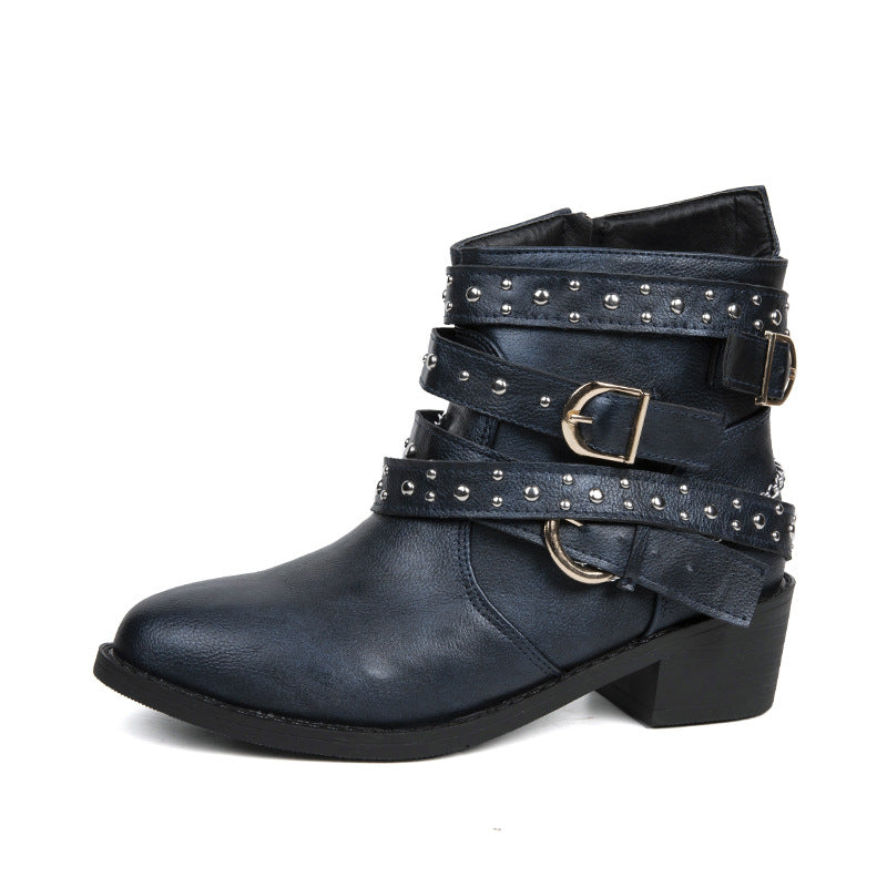 Damen Stiefeletten mit modischen Schnallen und dekorativen Nieten