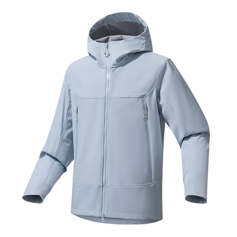 Herren Softshell‑Kapuzenjacke mit Stretch, wind- und wasserabweisender Membran und Zwei‑Wege‑Reißverschluss Shop Nory