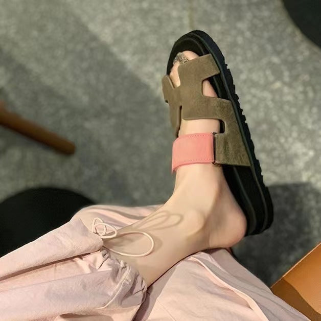 Damen Bequeme Zehentrenner-Sandalen mit breiten Riemen und rutschfester Sohle Shopnory