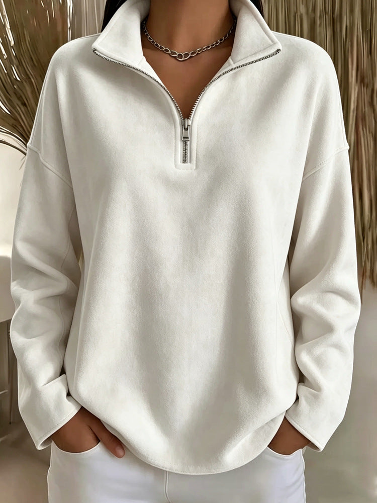 Damen Kuscheliger Oversize-Fleecepullover mit halbem Reißverschluss und Stehkragen Shop Nory