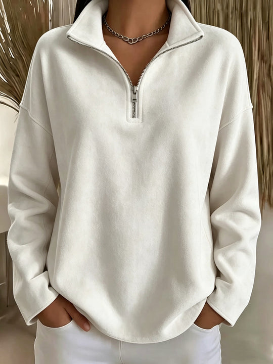 Damen Kuscheliger Oversize-Fleecepullover mit halbem Reißverschluss und Stehkragen Shop Nory