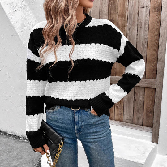 Damen Lässiger Strickpullover mit dekorativen Streifen Shop Nory