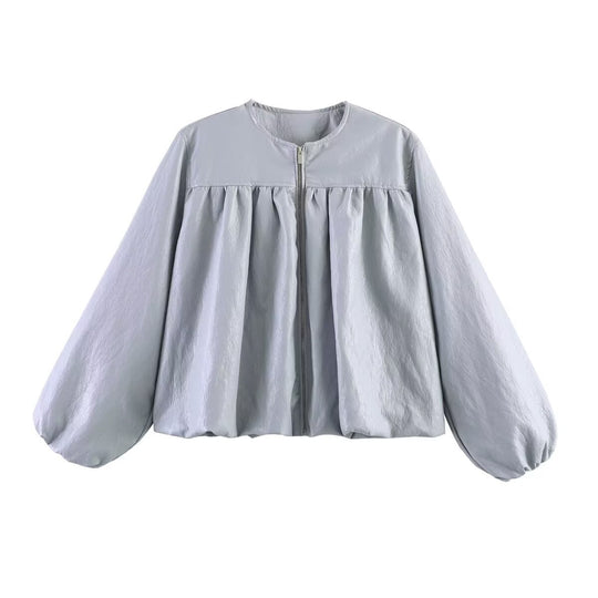 Damen Kurzjacke mit geraffter Passe, Ballonärmeln und Reißverschluss Shop Nory