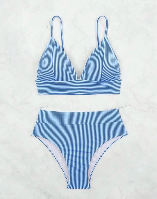 Damen Hochgeschnittener Bikini mit elegantem Streifenmuster