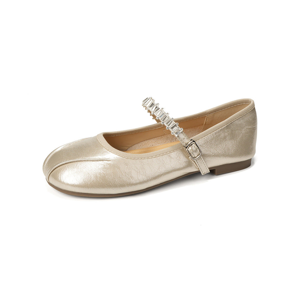 Damen Ballerinas mit elegantem Riemen und schimmerndem Obermaterial