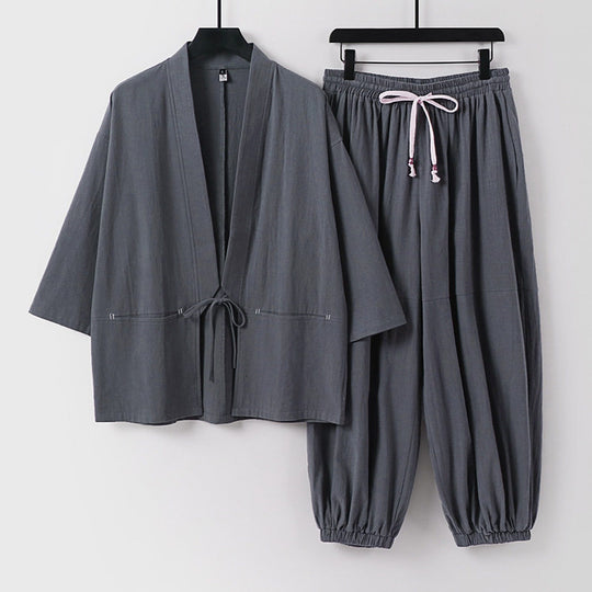 Unisex Lockeres Kimono-Loungewear-Set aus atmungsaktivem Baumwollmix mit Kordelbund und gerafften Knöcheln Shop Nory