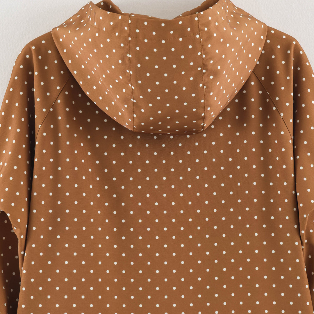Damen Leichte wasserabweisende Kapuzenjacke mit Tupfenmuster und Druckknopfleiste Shop Nory