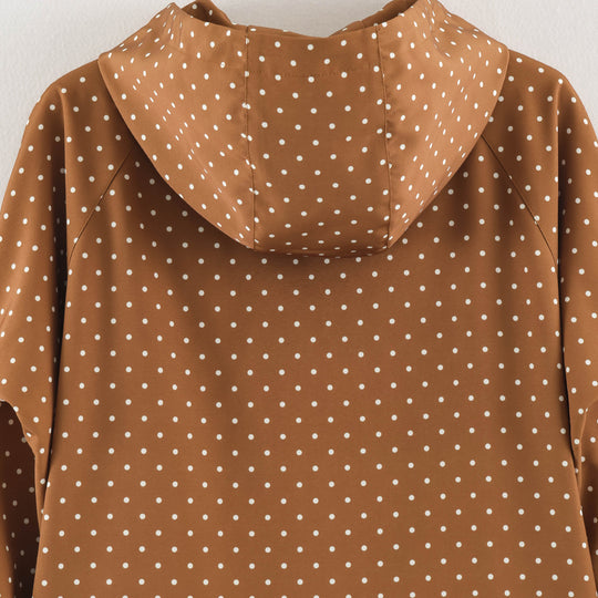 Damen Leichte wasserabweisende Kapuzenjacke mit Tupfenmuster und Druckknopfleiste Shop Nory