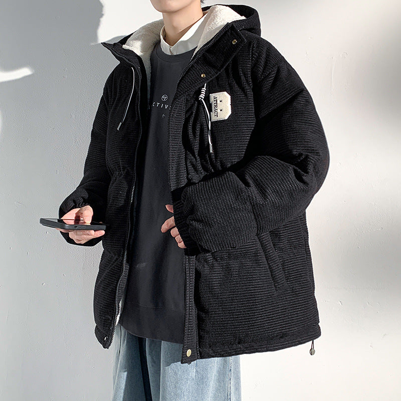 Herren Gepolsterte Cord-Steppjacke mit Kapuze, Teddyfleece-Innenfutter und Oversize-Schnitt Shop Nory