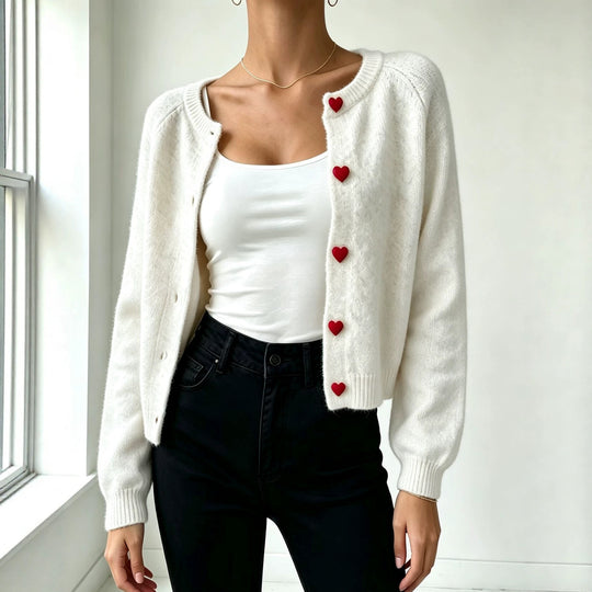 Damen Strickcardigan mit herzförmigen Zierknöpfen und weicher Mohair-Optik Shop Nory