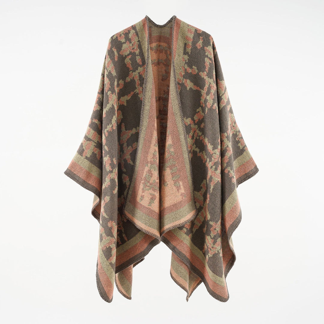Damen Wollmix-Umhang mit jacquardgewebtem Aquarelldruck und offener Kimono-Silhouette Shop Nory
