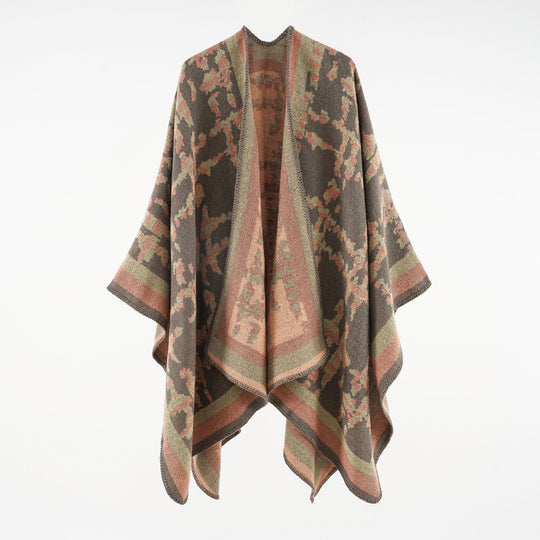 Damen Wollmix-Umhang mit jacquardgewebtem Aquarelldruck und offener Kimono-Silhouette Shop Nory
