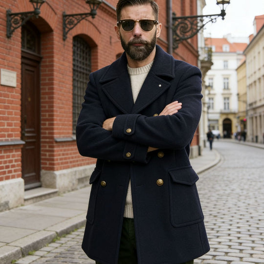 Herren Doppelreihiger Peacoat aus Wollmix mit Metallknöpfen und aufgesetzten Pattentaschen Shop Nory