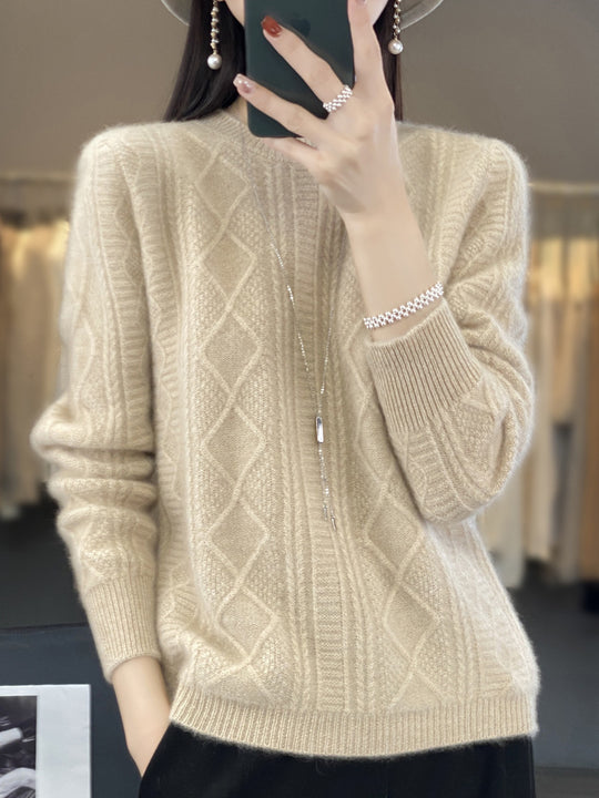 Damen Zopfmuster-Feinstrickpullover mit Ajour-Bahnen und weichem Mohair-Finish Shop Nory