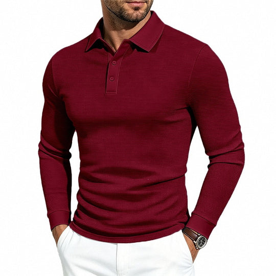 Herren Langarm-Poloshirt aus Strukturstrick schmaler Schnitt Shop Nory