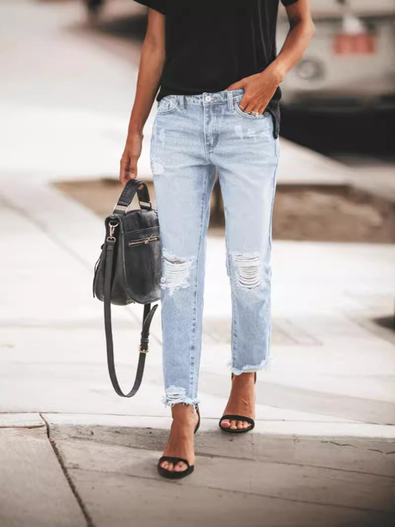 Damen Ripped Denim mit lässigem Schnitt und ausgefranstem Saum ShopNory