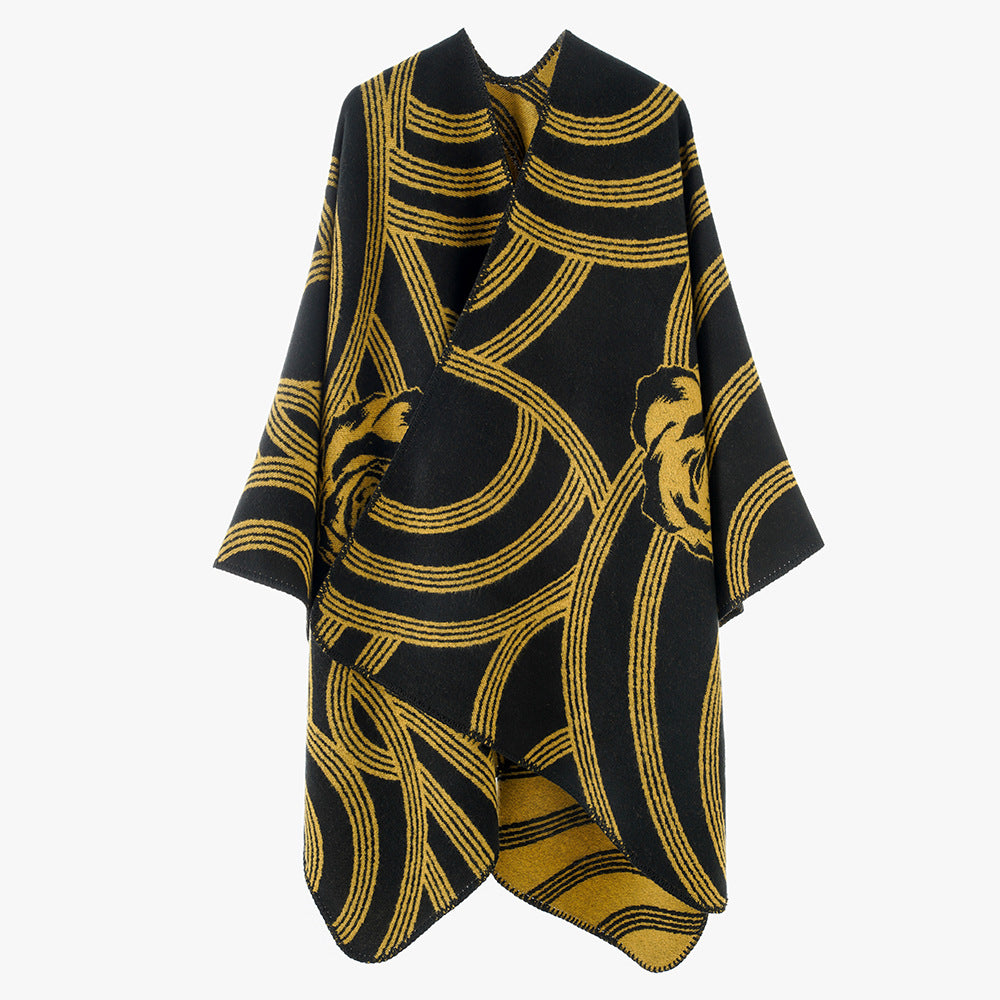 Damen Jacquard-Capeponcho mit Rosenmotiv und offener Front Shop Nory