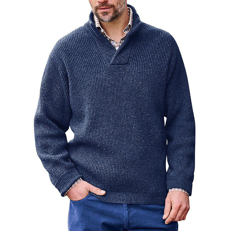 Herren Rippenstrick-Pullover mit Schalkragen und kurzem V-Ausschnitt Shop Nory