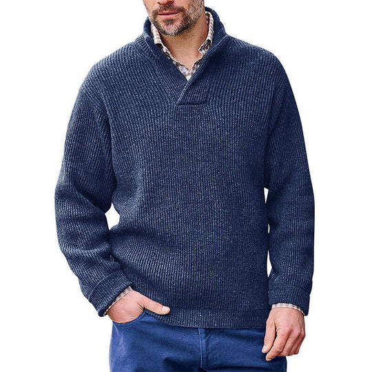 Herren Rippenstrick-Pullover mit Schalkragen und kurzem V-Ausschnitt Shop Nory