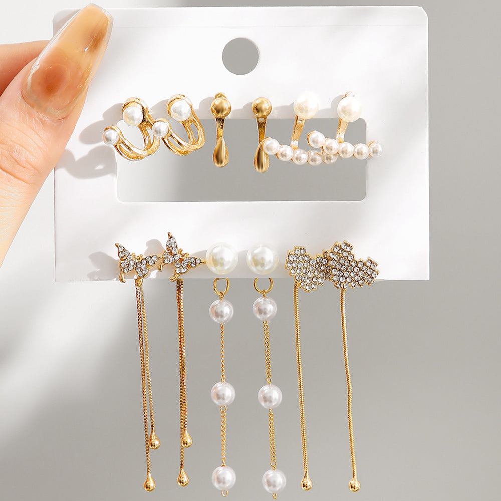 Damen Ohrstecker Set mit funkelnden Kristallen und eleganten Perlen Shop Nory