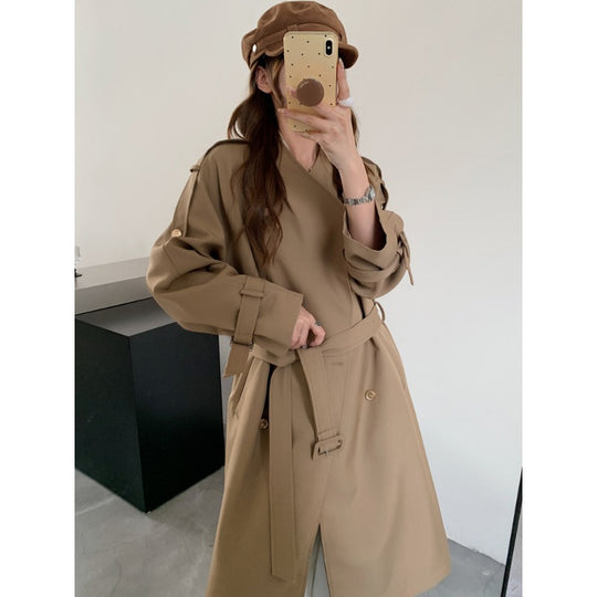 Damen Lang geschnittener Trenchcoat mit doppelreihiger Knopfleiste und verstellbaren Ärmelriegeln Shop Nory