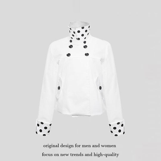 Damen Kurze Double-Breasted Jacke mit Stehkragen und Polka‑Dot-Futter Shop Nory