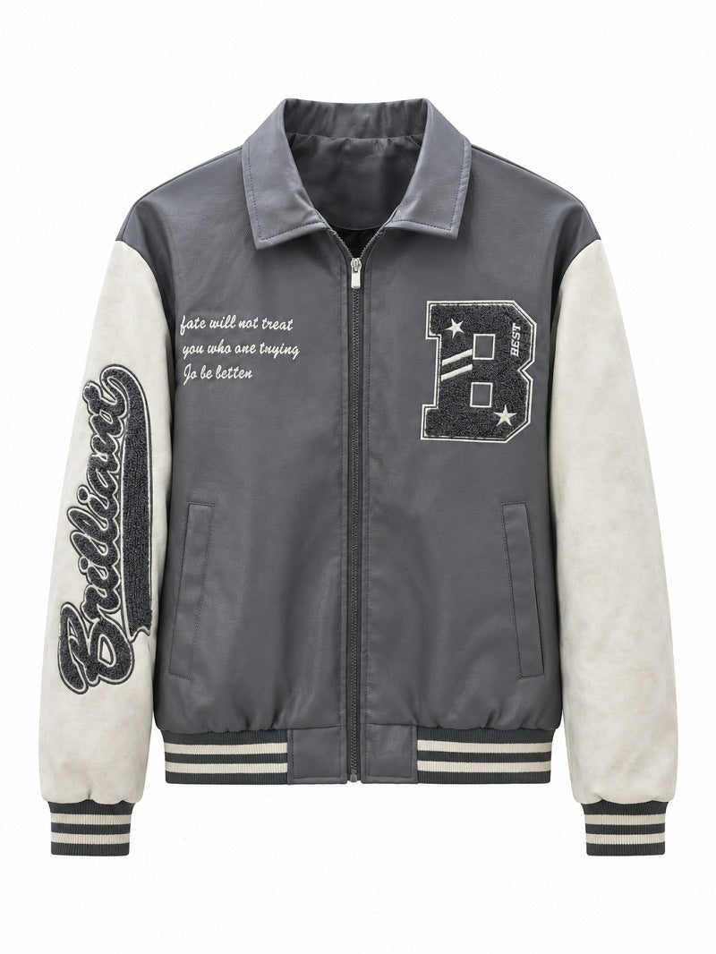 Herren Letterman-Jacke im Retrostil mit Kunstlederkörper und Wildlederärmeln Shop Nory