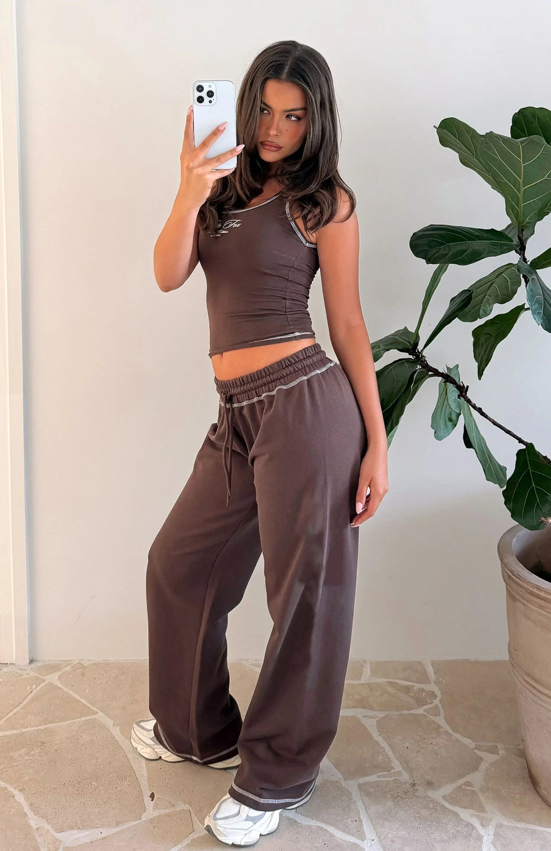 Damen lässiges Crop-Top und weite High-Waist Lounge-Jogginghose Set Shop Nory