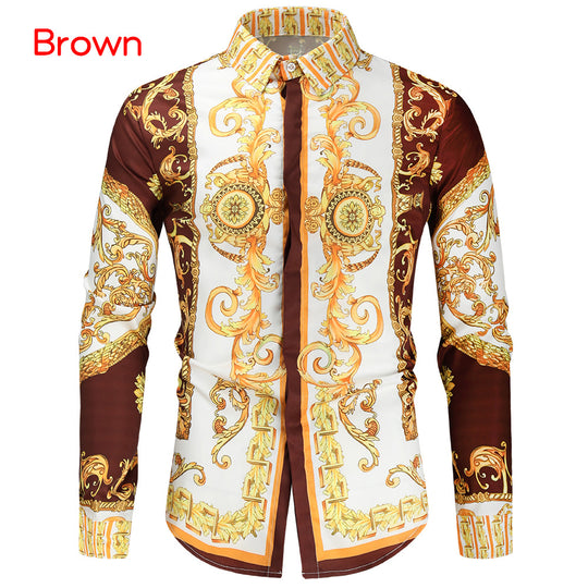 Herren nan barockes Langarm-Hemd mit ornamentalem Druck, Kentkragen und tailliertem Schnitt Shop Nory