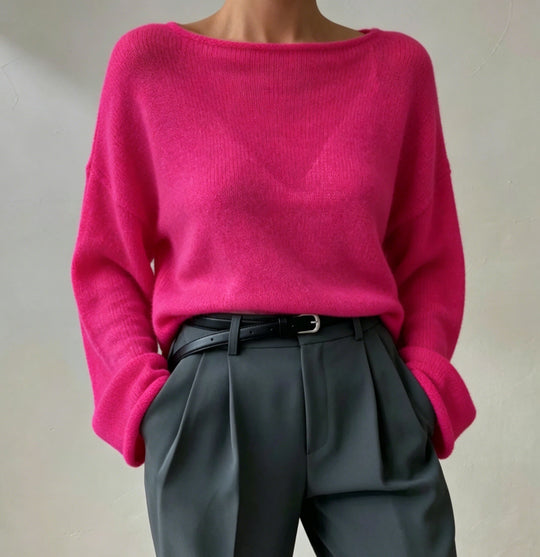 Damen luftiger Oversize-Feinstrickpullover mit weitem Arm und Rundhalsausschnitt Shop Nory