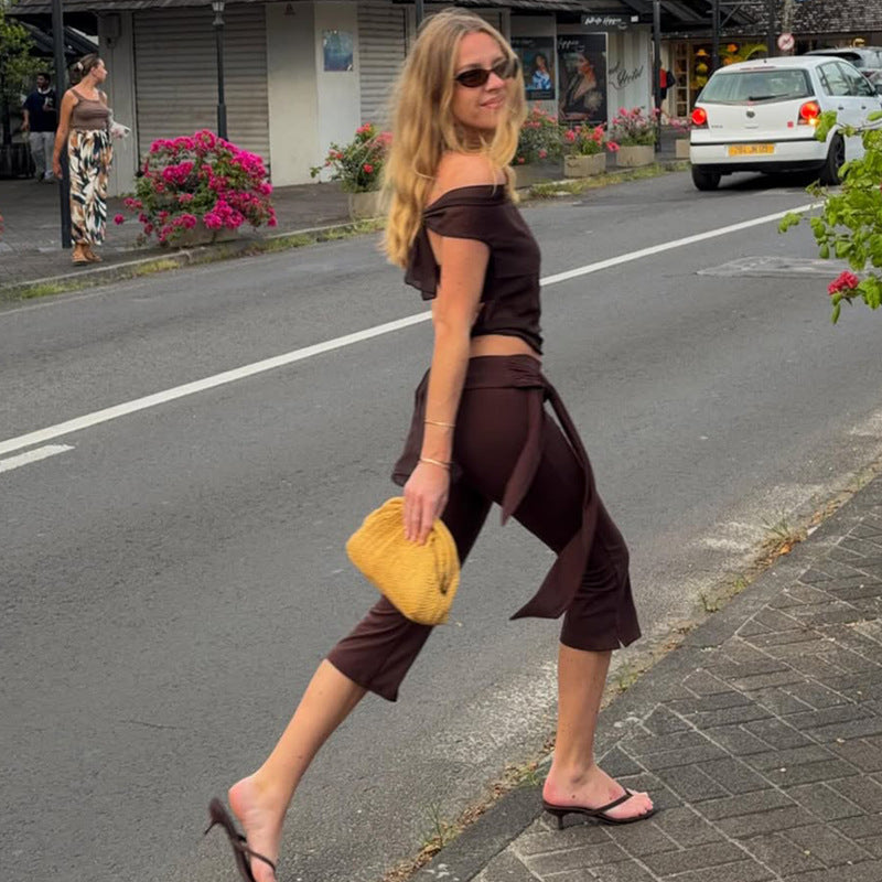 Damen Sportliche Capri-Hose mit elegantem Wickelband