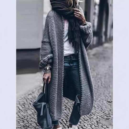 Damen Langer Grobstrick-Mantelcardigan mit überschnittener Schulter und offener Front Shop Nory
