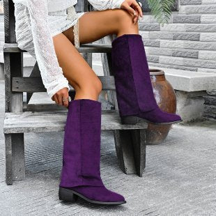 Damen knöchelhohe Stiefel im ausgefallenen Design mit seitlicher Raffung und robustem Blockabsatz