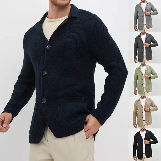 Herren grobgestrickter Strickcardigan mit Schalkragen und aufgesetzten Taschen Shop Nory