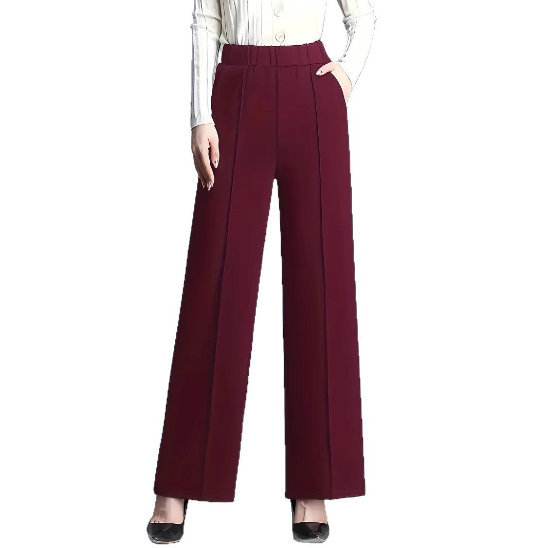 Damen High-Waist Weite Bein Stretch Crepe Plissierte Front Hose Shop Nory