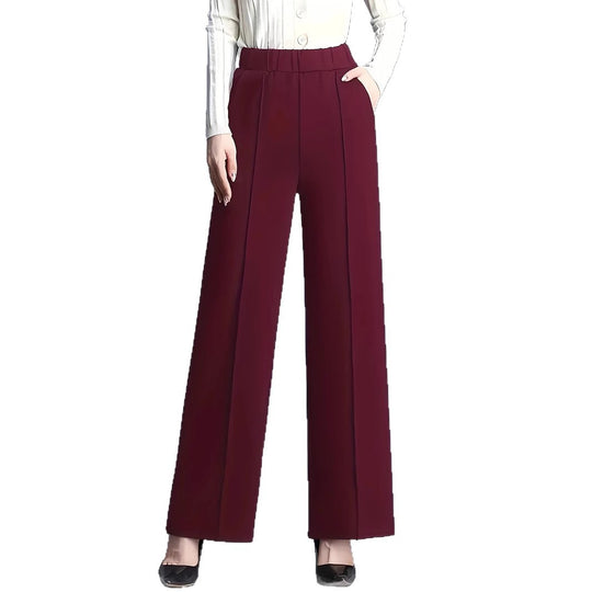 Damen High-Waist Weite Bein Stretch Crepe Plissierte Front Hose Shop Nory