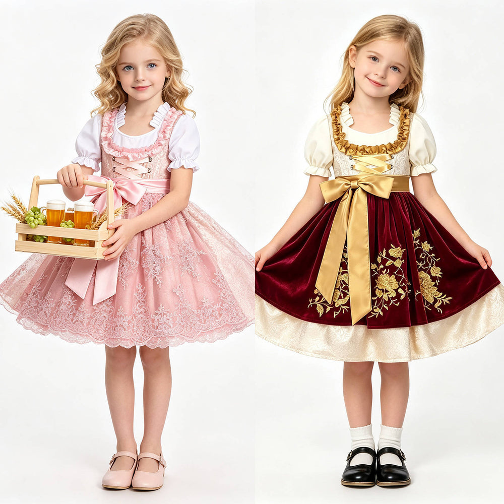 Damen nan traditionelles Kinderdirndl mit bestickter Schürze und Rüschenbluse Shop Nory