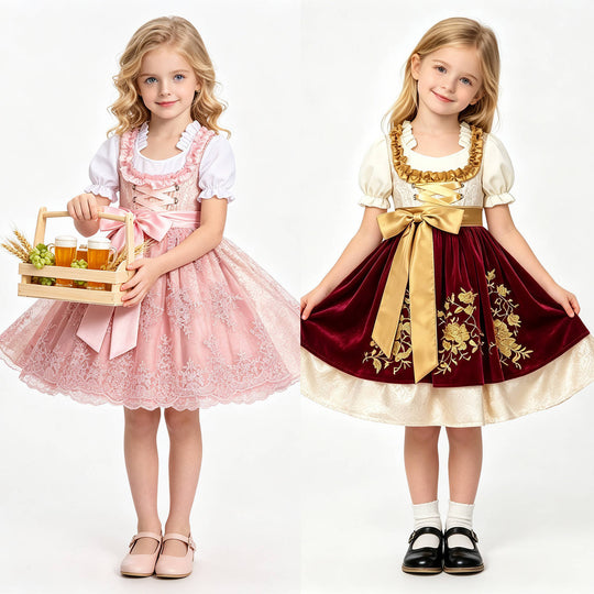 Damen nan traditionelles Kinderdirndl mit bestickter Schürze und Rüschenbluse Shop Nory