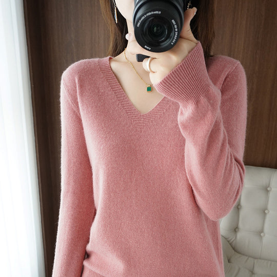 Damen Weicher V-Ausschnitt Kaschmirmix-Pullover mit feinen Rippbündchen Shop Nory