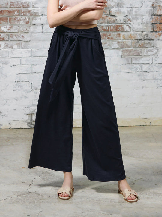 Damen Hochtaillierte Weite Palazzo-Hose mit Selbstbindendem Taillenbund und Seitentaschen Shop Nory