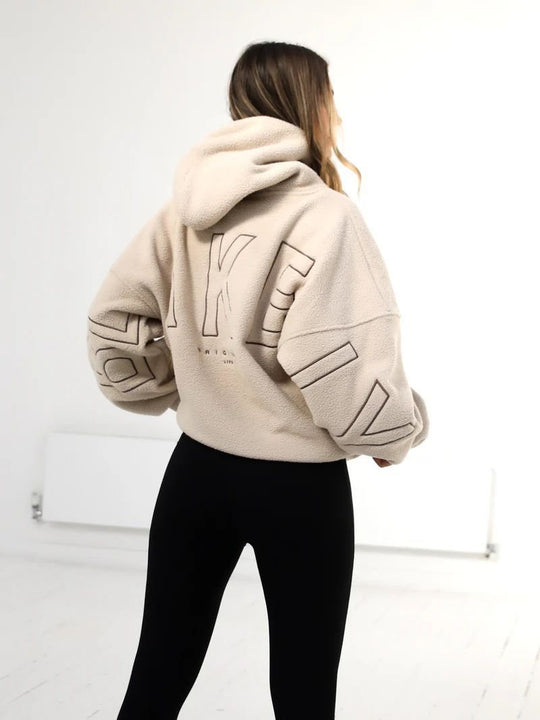 Damen Oversize Teddy-Fleece-Hoodie mit Logostickerei Shop Nory