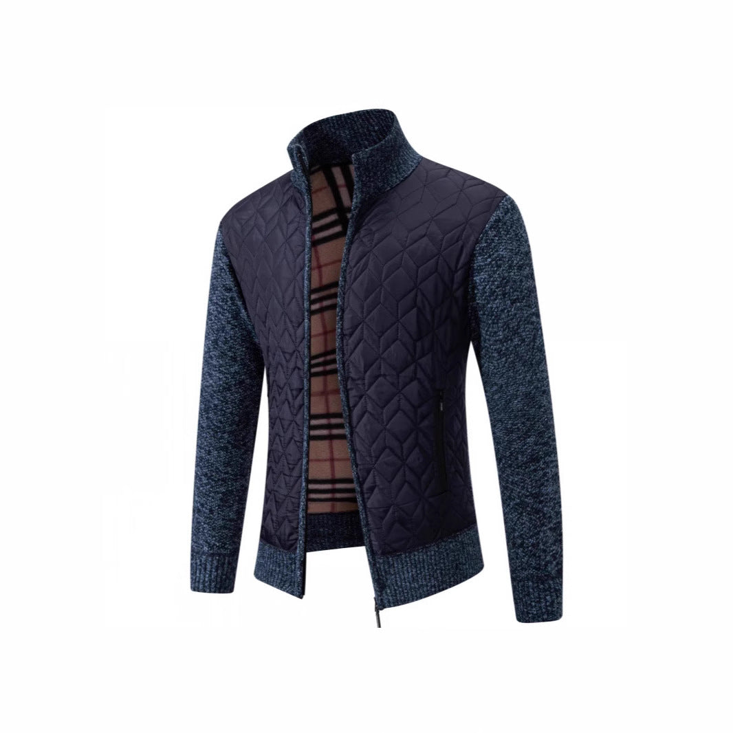 Herren Steppjacke mit hohem Kragen und eleganter Strickästhetik Shopnory