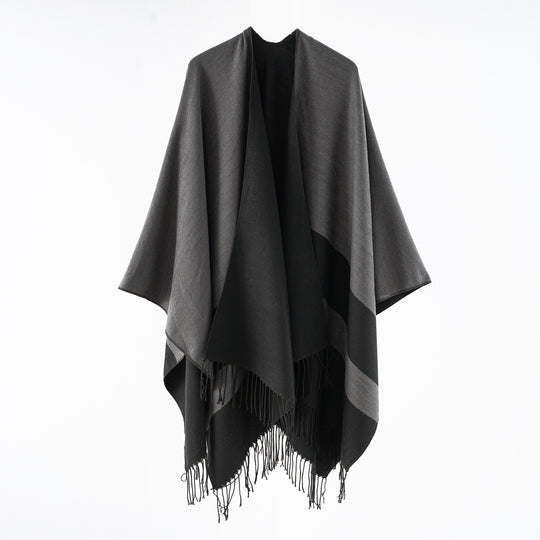 Damen Multifunktionaler Fransen‑Wickelponcho aus Wollmix mit doppellagigem Fall Shop Nory