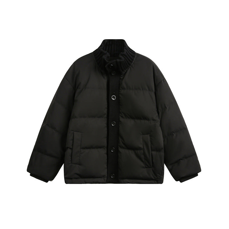 Unisex Kurze gesteppte Oversize-Wattierjacke mit Rippenkragen und Druckknopfverschluss Shop Nory